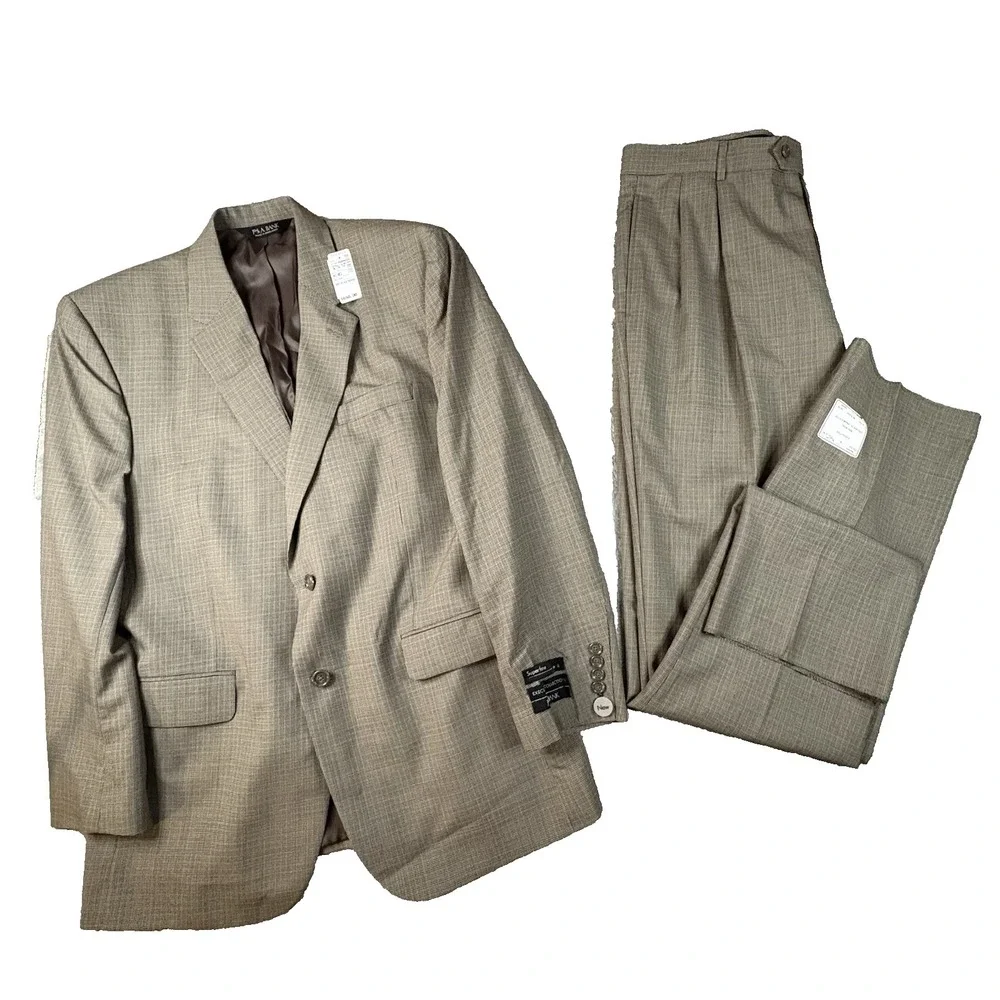 Jos A Bank Mens 43R 37 (46R 38x37) NWT Olive Brown Houndstooth 2 Pleat Wool Suit